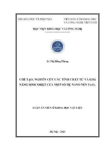 Chế tạo, nghiên cứu các tính chất từ và khả năng sinh nhiệt của một số hệ nano nền Fe3O4.