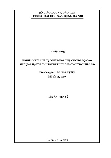 Nghiên cứu chế tạo bê tông nhẹ cường độ cao sử dụng hạt vi cầu rỗng từ tro bay (cenospheres)
